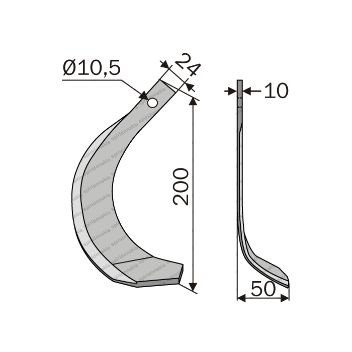 Rotary Cultivator Blade Kubota 24x10 Straight-Short-Left