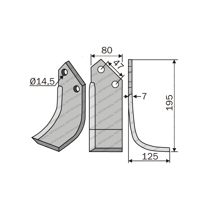 Rotary Cultivator Blade Meridano Curved 80Χ7