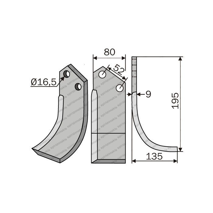 Rotary Cultivator Blade Konstantinidis Curved 80x9