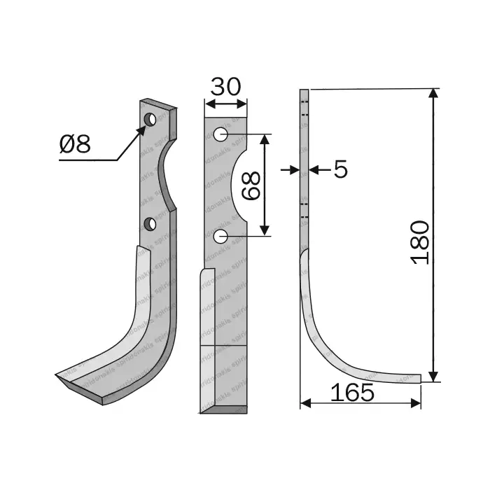 Rotary Cultivator Blade 30x5x180 Φ9 ΚΚ68